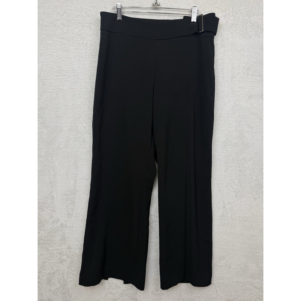 Vintage Cache Black Wide Leg Pants Belted Palazzo Slit Trousers USA Made 90s Y2K